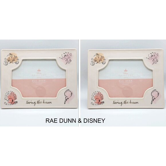 Set of 2 Rae Dunn Disney Princess “Living The Dream” Pink Photo Picture Frames - Picture 1 of 6